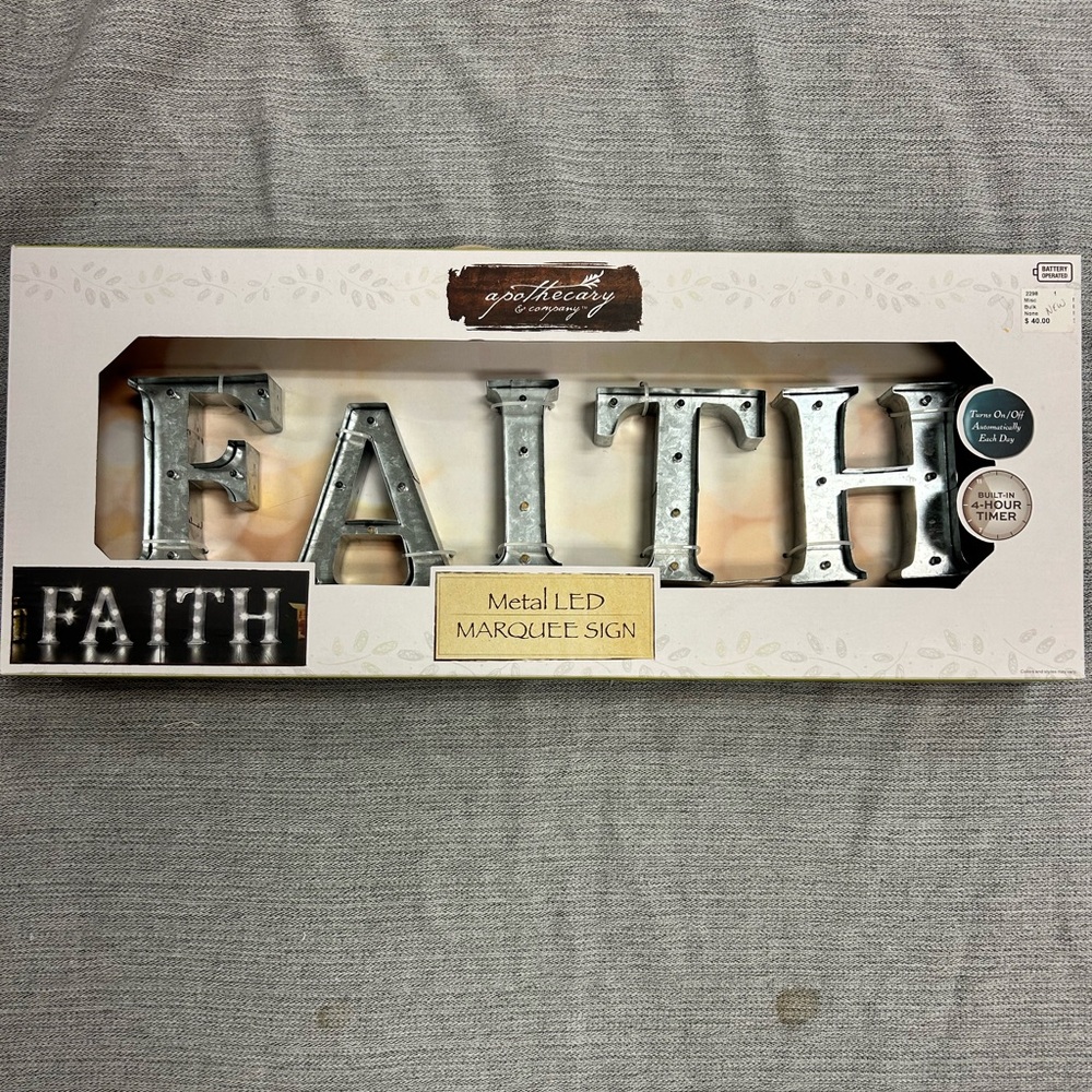 NEW Apothecary Home Collection “FAITH” Marquee Metal LED Sign